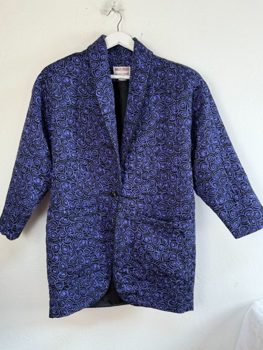 Maggy London Jeannene Booher Womens 100% Silk Purple Swirl Print Blazer Jacket